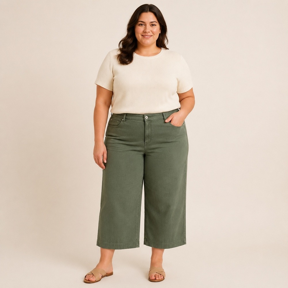 J. Jill Denim Cropped Wide Leg Pants Women's 18 Light Arugula Green Stretch NWT
